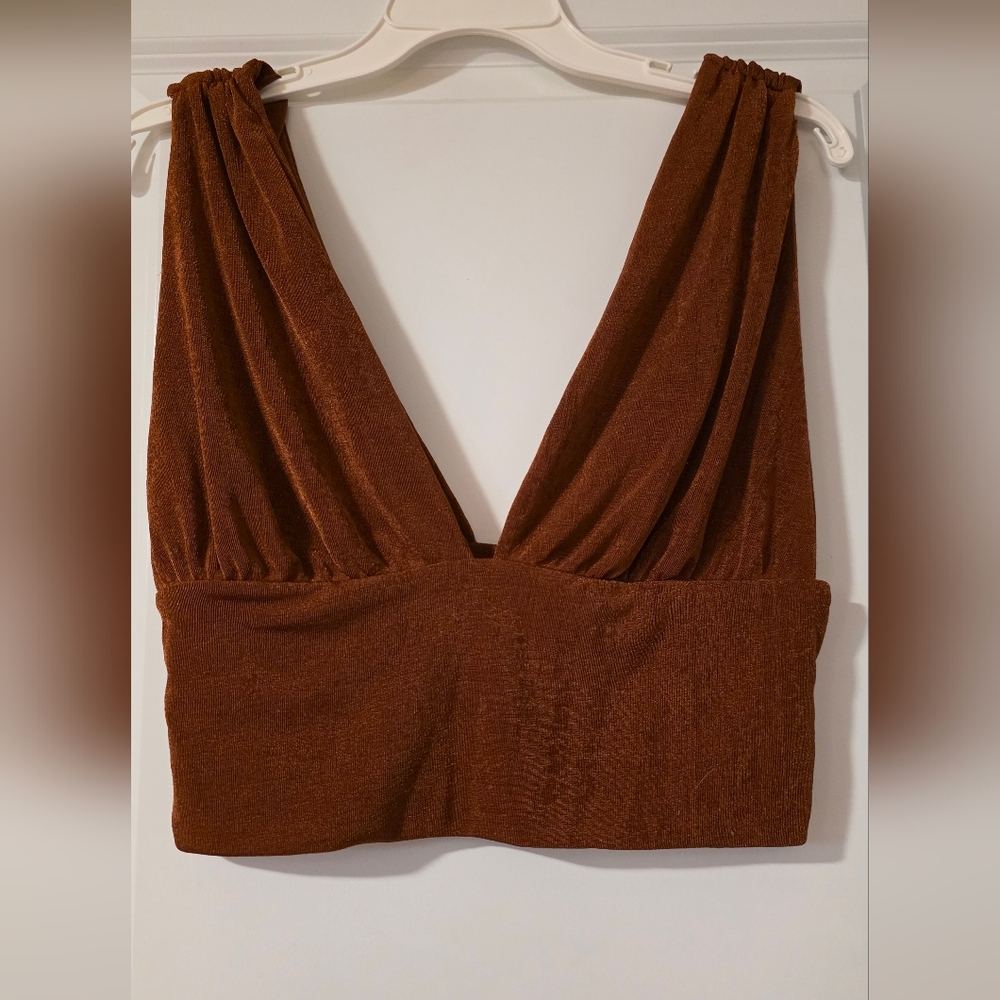 Rust Brown Deep V-Neck Crop Top